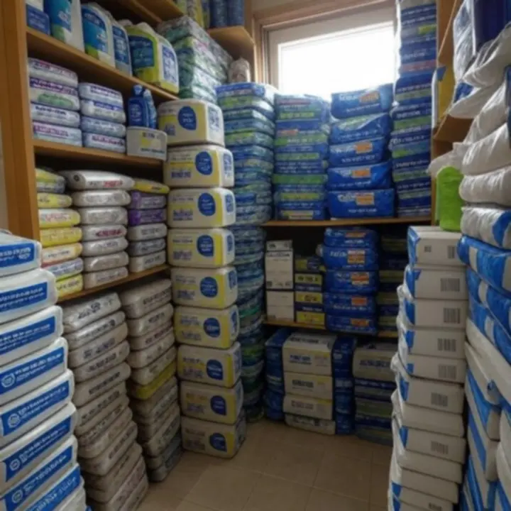 Goed gevulde kantoorvoorraadkast met schoonmaakproducten en hygiëneartikelen