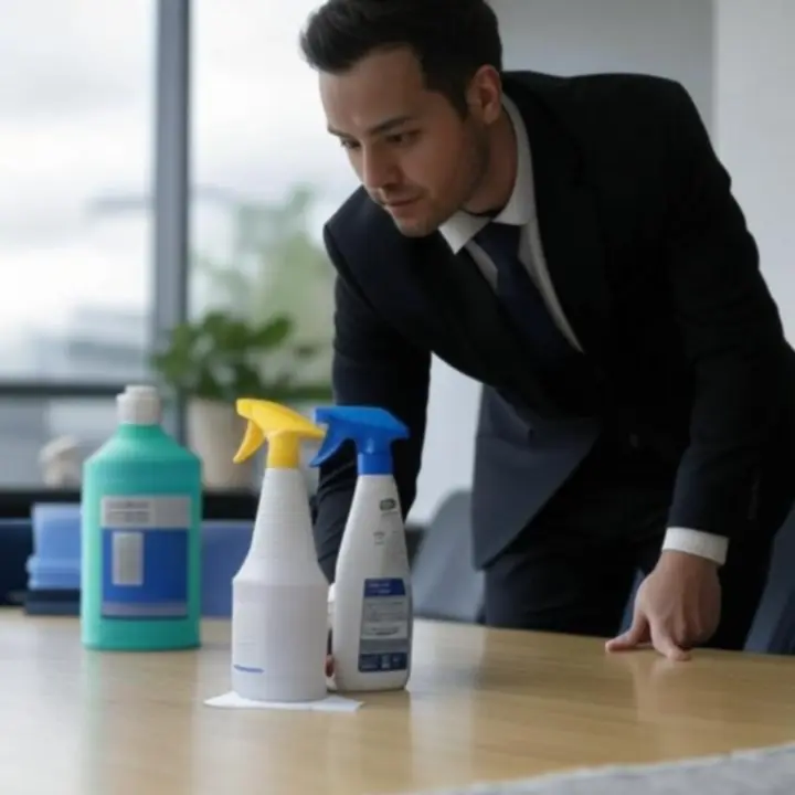Kantooromgeving waar schoonmaakproducten in gebruik zijn