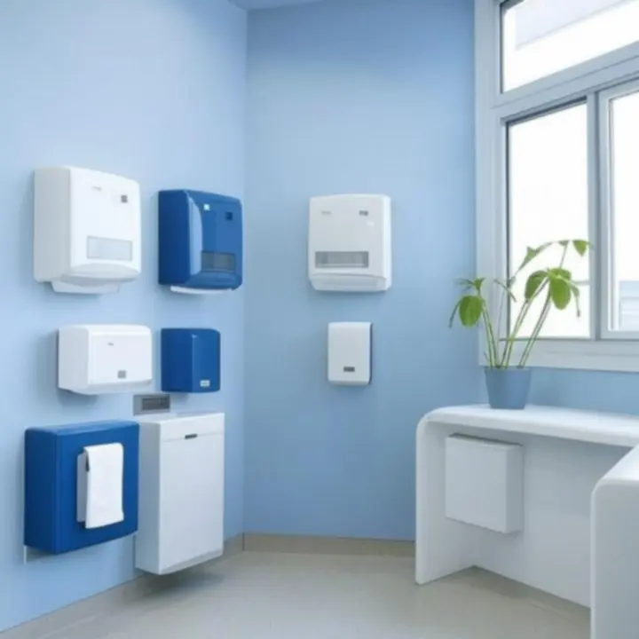 Moderne kantoor-washroom met papierdispensers en bijpassende vullingen